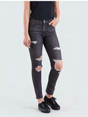 NWT LEVI’S Black Distressed 721 High-Rise Skinny Ankle Jeans (US 27)